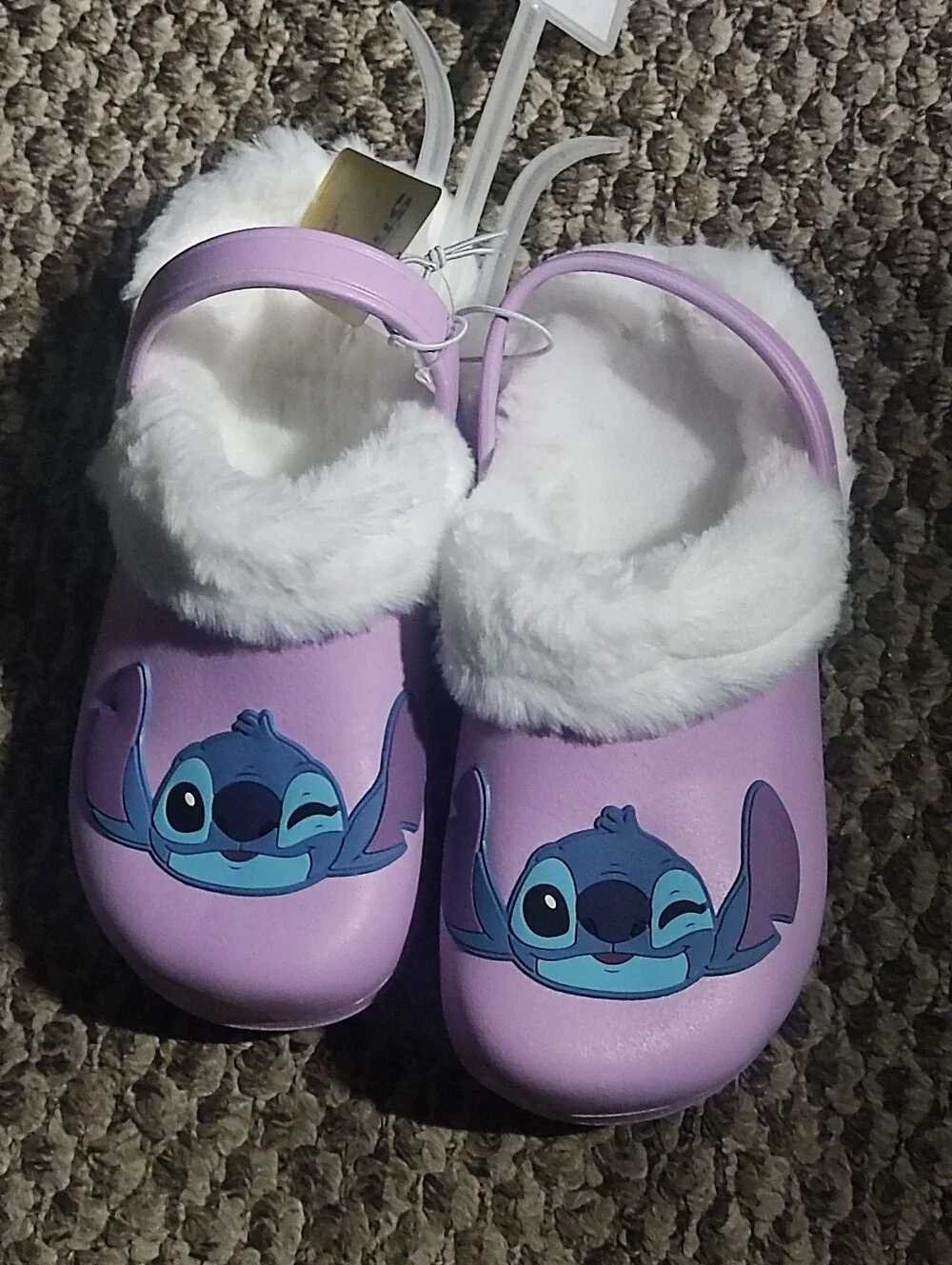 Disney Kids Lavender Stitch Faux-Fur Lined Slip-On Clogs